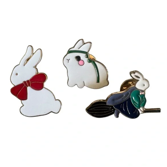 White Rabbit Enamel Pin Set - Picture 1 of 6